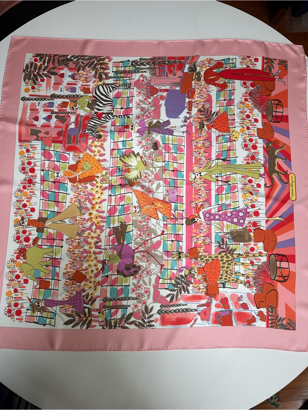 FERRAGAMO Patchwork silk foulard luxury 100% silk twill scarf Animal Themed